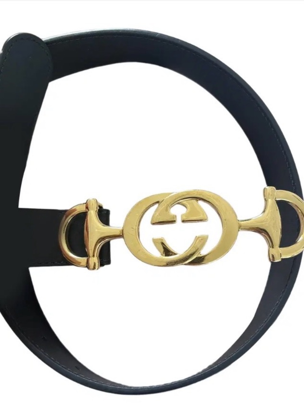 Gucci Black Leather Belt with Gold Interlocking G Horsebit